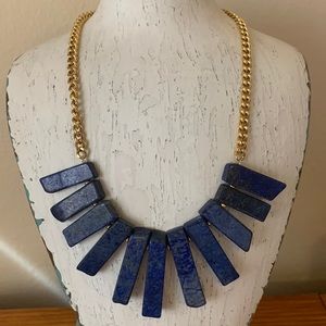 Anthropologie Yochi NY blue stone and gold statement necklace.